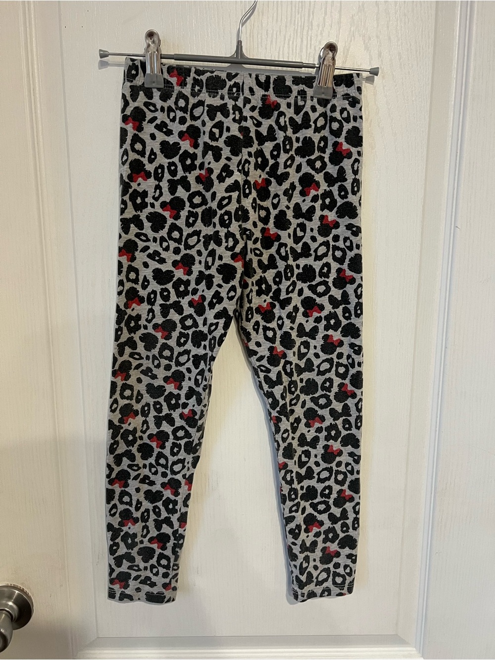 Kids Gray Leopard Print Leggings with Minnie Mouse Accents